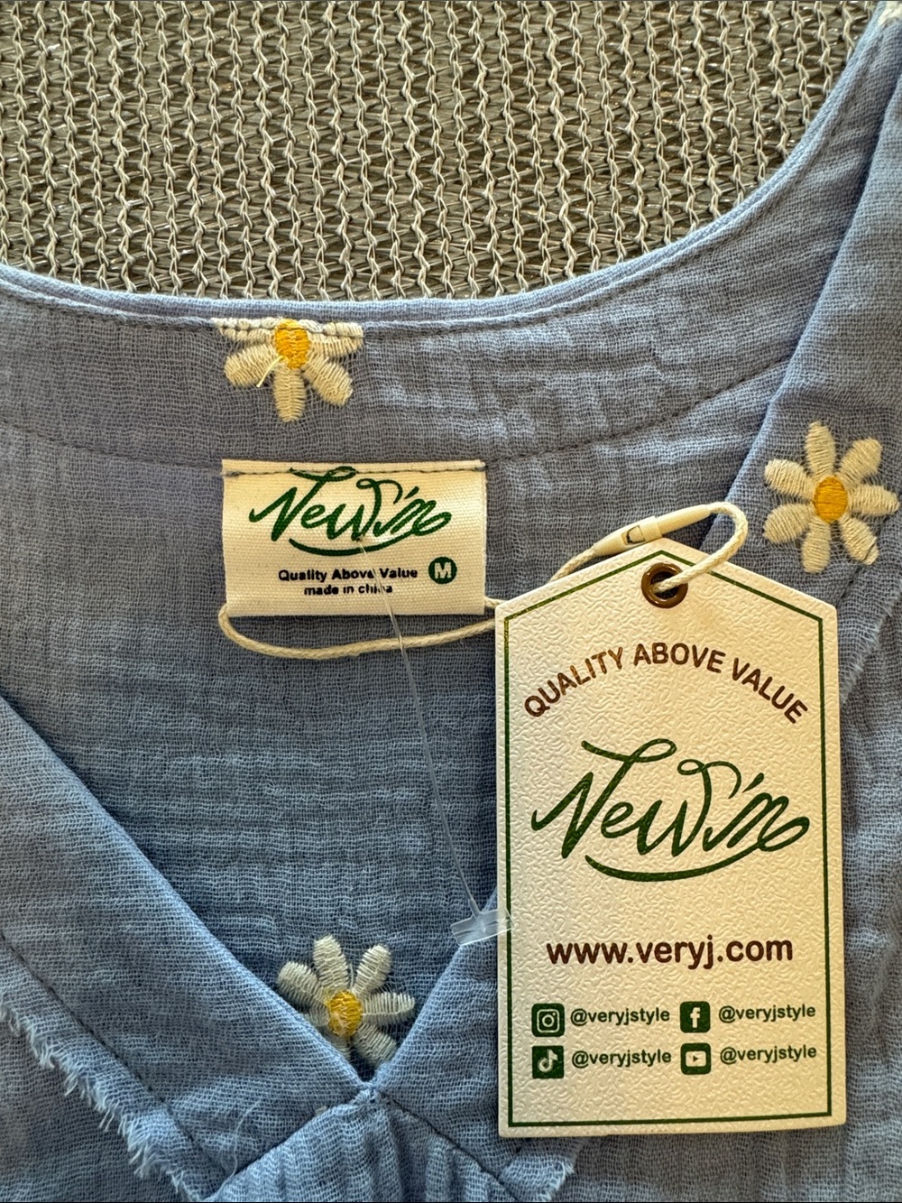 Very J Light Blue Daisy Embroidered Peplum Top - Picture 2 of 5